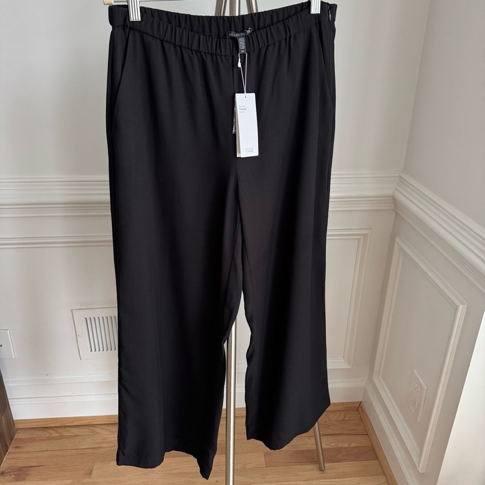 NWT Eileen Fisher Wide Leg Ankle Work Pants Black Size Small